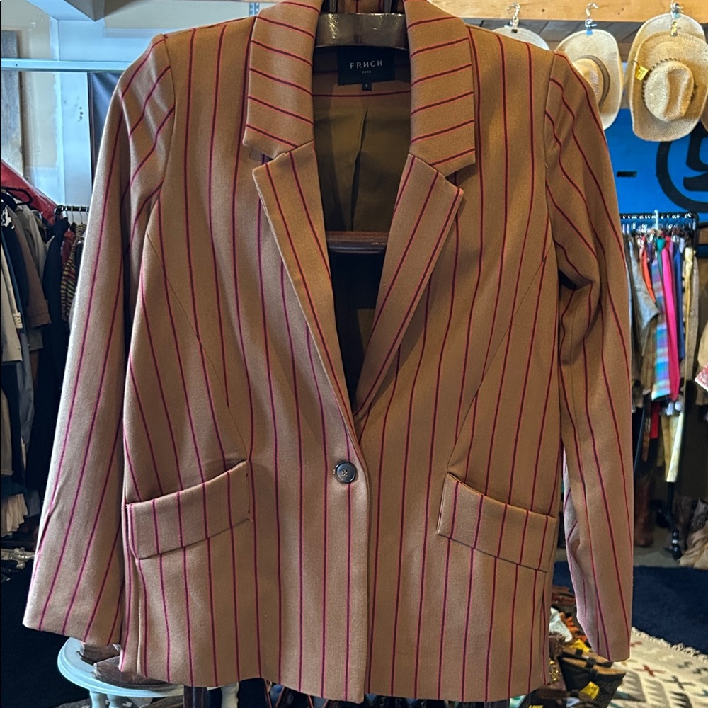 FRNCH Tan Blazer with Red Stripes